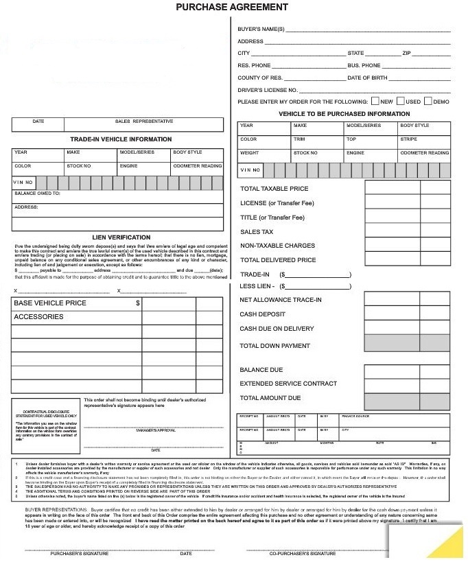Purchase Agreement Forms 7382 AutoDealerSupplies com is 