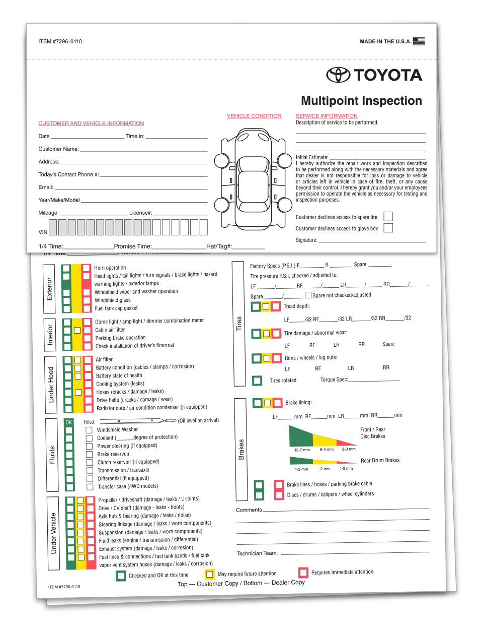 toyota-multi-point-inspection-form-pkg-of-250-forms-7296-0110